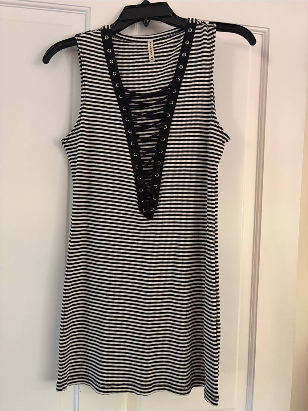 LF Emma & Sam Black and White Striped Lace-Up Tank Dress